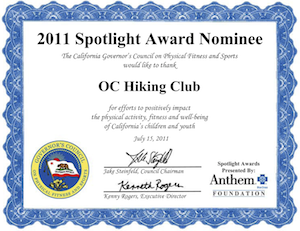 Spotlight Award Governors Council OC Hiking Club